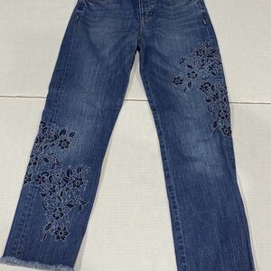 Loft Floral Embroidered Blue Jeans used good condition